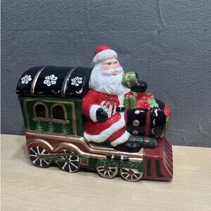 David’s Cookies Santa Claus Ceramic Cookie Jar Christmas Holiday Santa Train